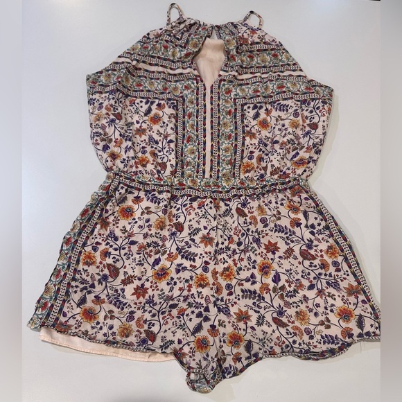 Lavender Brown Floral Patterned Sleeveless Romper Size medium - Picture 2 of 6